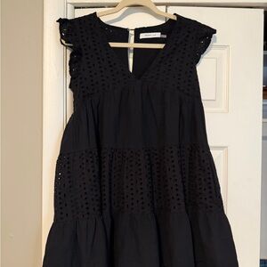 Mustard Seed Black Eyelet Mini Dress